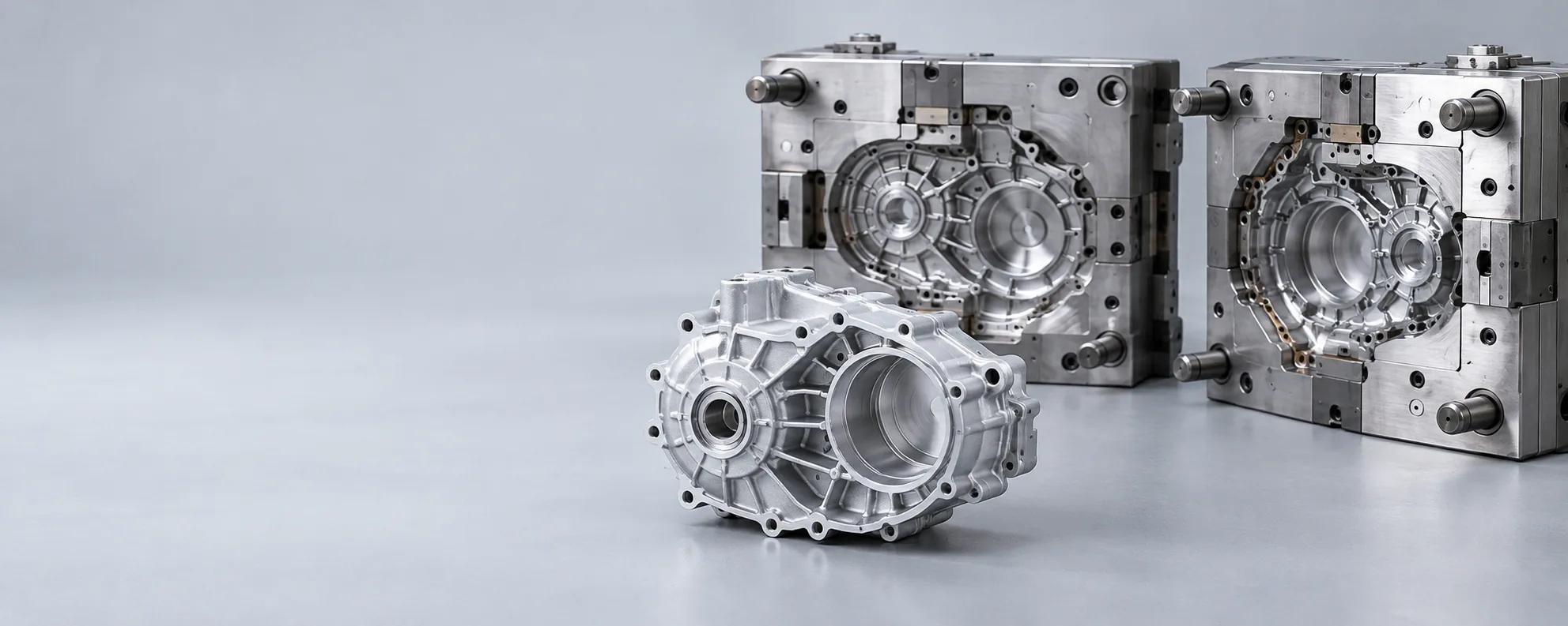 Illustrative open steel mold and separate electric drive housing